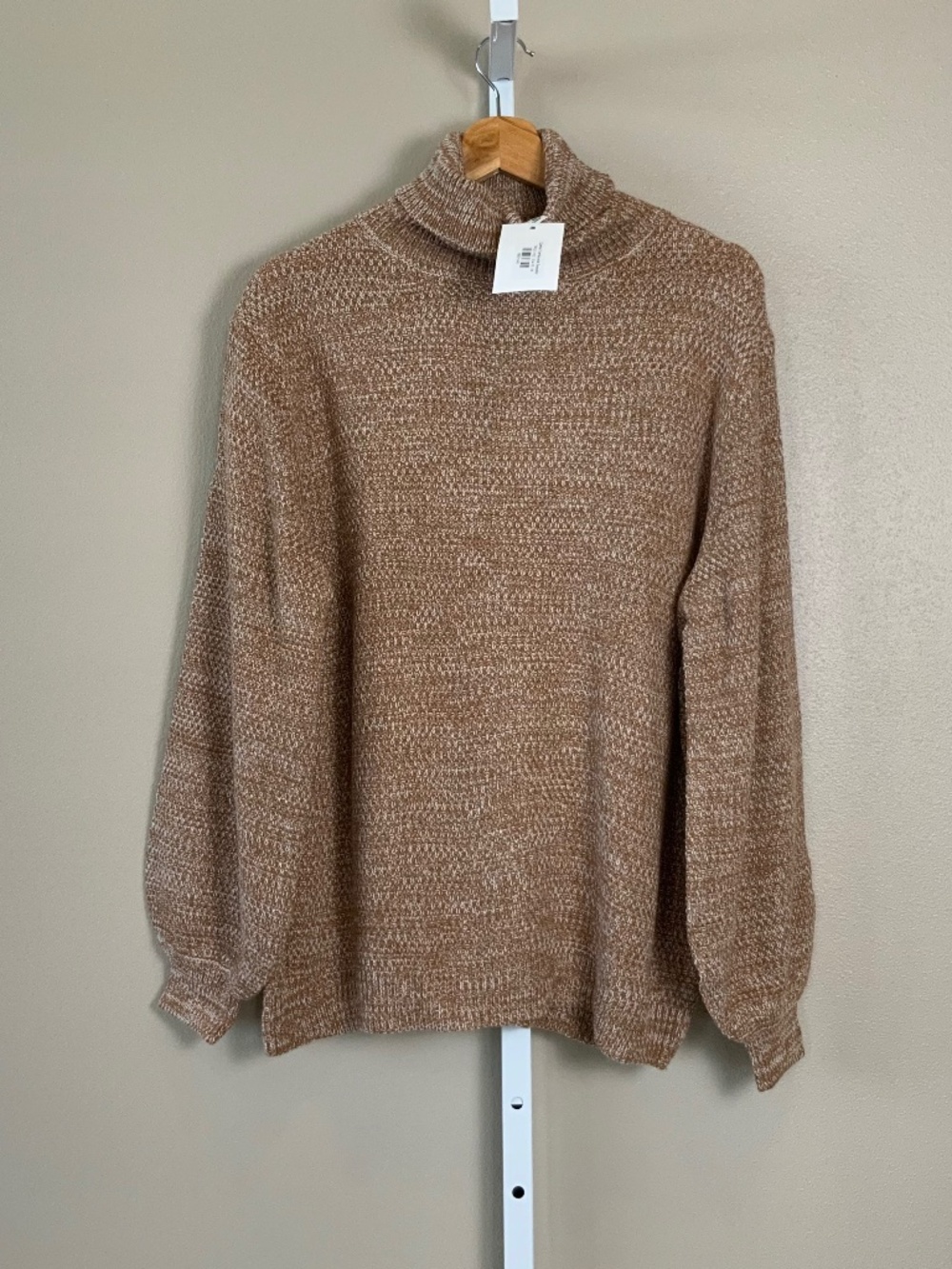 Color Alien Relaxed Marled Melange Bishop Puff Balloon Sleeve Turtleneck Sweater